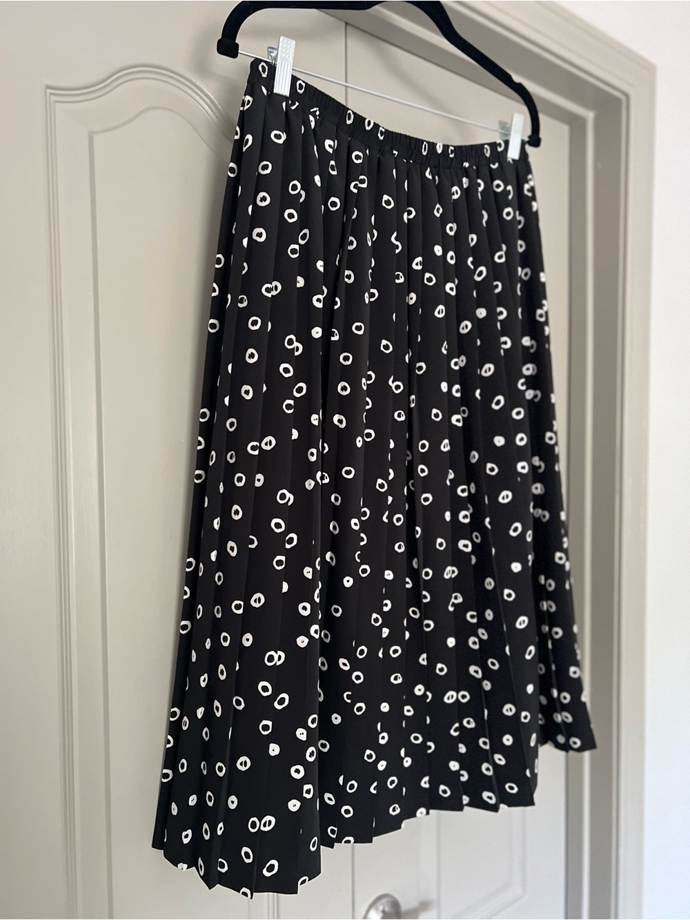 Vintage Leslie Fay Black & White Polka Dot Pleated Midi Skirt 80s 90s L/XL - Picture 3 of 5